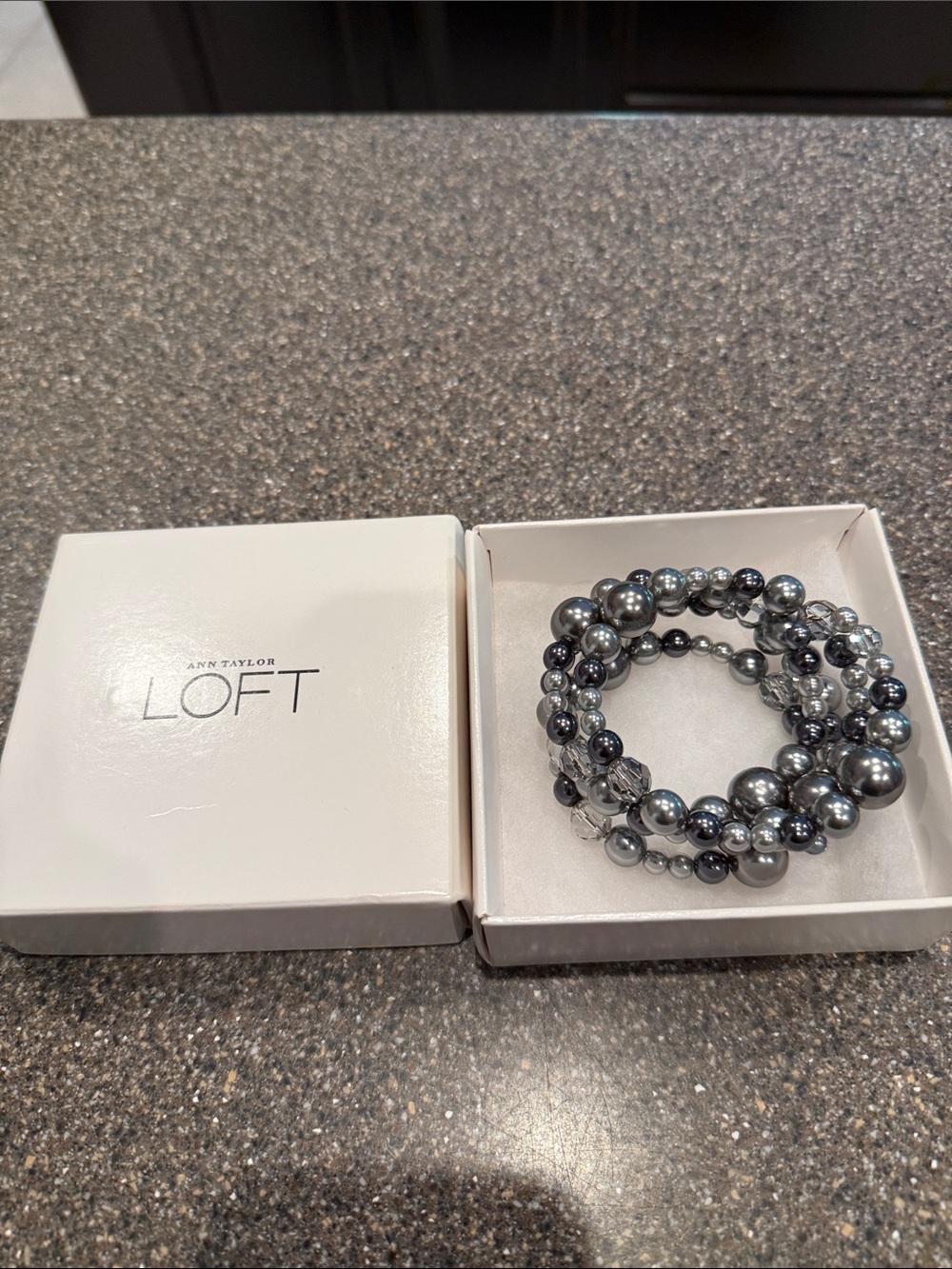 LOFT Hematite and Metallic Pearl Multi-Strand Stretch Bracelet